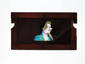 Man & Sprouting Hair & Red Nose Wooden Double Slipping Magic Lantern Slide - Foto 1 di 4