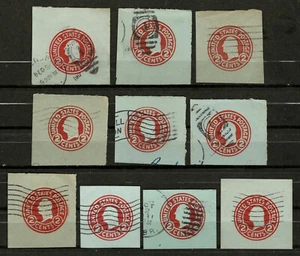 US 1916 #U432 (Blue) Several Dies 2c Washington Lot of 10 Cut Squares Used - Picture 1 of 2