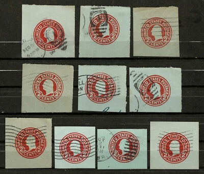 US 1916 #U432 (Blue) Several Dies 2c Washington Lot of 10 Cut Squares Used - Image 1 of 2