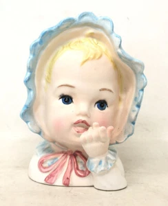 Vintage Kopf Vase Baby Mädchen mit Haube RB Porzellan Figur Übertopf JAPAN - Bild 1 von 6