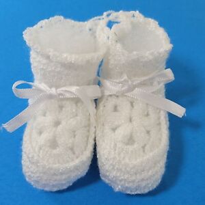 Crochet Baby Booties Shoes White Handmade