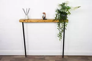 Coffee Side Table Console Solid Wood With Metal Raw Steel Legs 14.5cm x 4.4cm - Picture 1 of 5