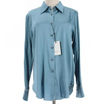 Top Robert Graham Nuevo con Etiquetas Gabriela Abotonado Talla L en Acero Azul Mezcla Seda Foto 1 de 4