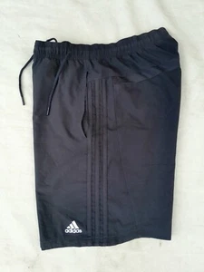 adidas Shorts Men's Medium Black Black White Logo 2 Pockets Lightweight Unlined - Picture 1 of 9