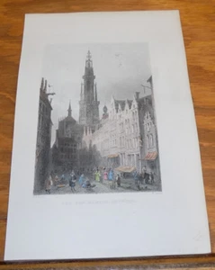 c1840 antica stampa a colori///MERCATO DELLE UOVA, AUDENARDE, BELGIO - Foto 1 di 1
