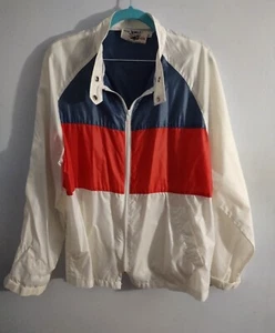 Vtg Saxton Hall White Blue Red Windbreaker Jacket XL Men's - Picture 1 of 7