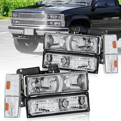 Pair Headlights w/ Bumper Corner Lights For 1988-1993 Chevy C/K 1500 2500 3500 - Изображение 1 из 4