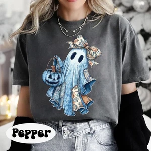 Retro Halloween blau Denim Geist Shirt, süß gruselig Geist Kokette Kürbis Shirt - Bild 1 von 12