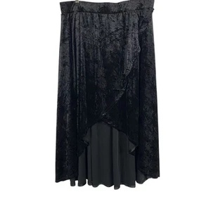 Torrid Skirt 2X Black Witchy Goth Vampy Tea Length Velvet High Low Faux Wrap - Picture 1 of 10