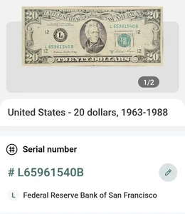 1981 A $20 Twenty Dollar Bill L65961540 Fancy Serial Federal Reserve Note - Picture 1 of 4