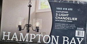 Hampton Bay Castleford 3-Light Chandelier Satin Bronze with Clear Glass NEW - Picture 1 of 3