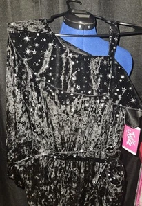 Justice Girls Black Velvet Romper/Jumpsuit With Silver Stars Size XL - Picture 1 of 4