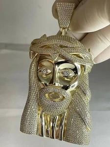 3,00Ct Lab Created Diamant Rund Herren Jesus Gesicht Anhänger 14K Gelbgold Vergoldet - Bild 1 von 3