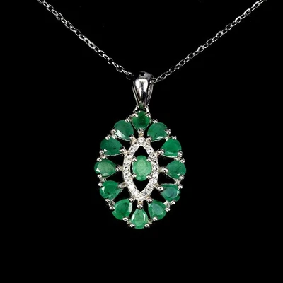 925 Sterling Silver Necklace Oval Emerald White Topaz Gemstone Jewelry 18 Inches - Image 1 of 4