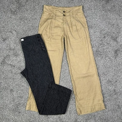 Pantalones Sundance Mezcla de Lino Mujer 8 Beige Y Negro Blanco Rayas Pierna Ancha Paquete Foto 1 de 4