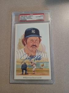 JIM CATFISH HUNTER YANKEES PSA/DNA SIGNED AUTO PEREZ STEELE CELEBRATION CARD HOF - Picture 1 of 2