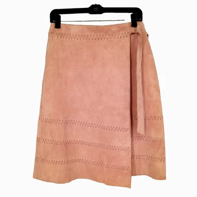 WHBM Falda Mujer 2 Rosa Pálido Gamuza Cuero Imitación Envoltura Corbata Forrada Vaquera Occidental Foto 1 de 4