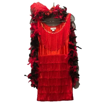 Fun Costume Fashion Flapper Dress Fringe 1920s Sz S 4/6 Feather Boa /headband - Image 1 of 4