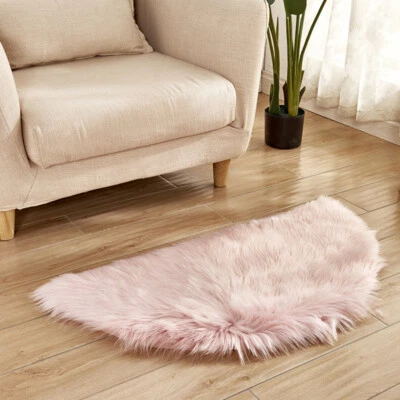 Half Round Fluffy Carpet Artificial Wool Warm Blanket Mat Shaggy Rugs Soft Decor - Image 1 of 4
