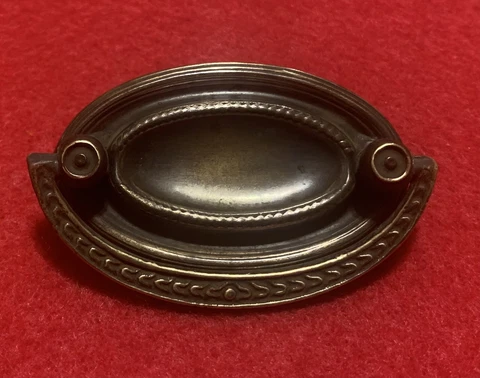1930’s Brass Hepplewhite Sheraton Federal Oval Antique Drawer Pull 1 3/4”centers Cover