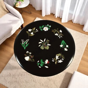18" Schwarz Marmor Intarsien Platte Pietra Dura Couchtisch Mitteltisch Wohnmöbel Dekore - Bild 1 von 6