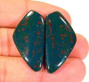 47Ct 100% Natural Bloodstone Pair Fancy Cabochon Gemstone Jewelry Making AK=0156 - Picture 1 of 8