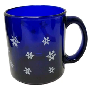 Vintage Libbey Snowflake Cobalt Blue Glass Coffee Mug Cup Thick Heavy 12oz USA - Picture 1 of 6