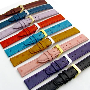 Genuine Leather Watch Strap Ostrich Grain 9 Colours 16mm 18mm 20mm Free Pins - Picture 1 of 19