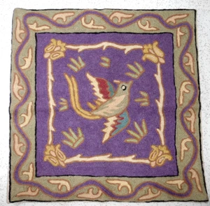 Handmade Kashmir Chain stitch Embroidery Pillow Purple Whimsical BIRD Cover - Imagen 1 de 7