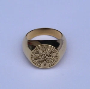 Men Ring Handmade Compass Engraved Ring Pinky Sterling Silver Fashion Jewelry - Picture 1 of 3