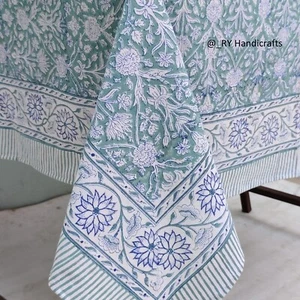 Hand block print floral cotton table cover Gift For New Home Custom Table linen - Picture 1 of 8