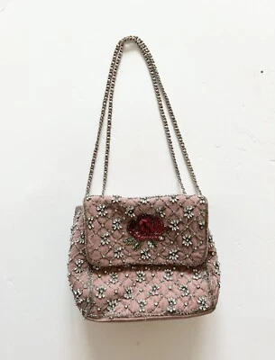 Zara Accessories ￼Pink Velvet Rhinestones Beaded Small Purse Handbag - Image 1 of 4