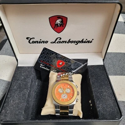 Tonino Lamborghini Collectors Watch Gold Bezel, Orange Face, Gold/Stainless Band - Image 1 of 4