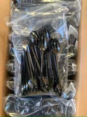 2000 x Black Disposable Plastic Cutlery T - Spoons Reusable Tea Spoons Catering - Image 1 of 4