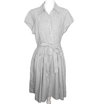 Norma Kamali серый белый в тонкую полоску трапециевидная рубашка платье подпоясанный размер XXL новый без ярлыков - Изображение 1 из 4