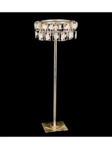 LAMPADA DA TERRA IN CRISTALLO DI ROCCA E FOGLIA ARGENTO - Picture 1 of 1