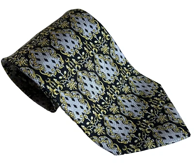 MODA CORBATA HOMBRE VINTAGE 100% SEDA ITALIANA NEGRO PLATA ORO BARROCO 56x4 Foto 1 de 4