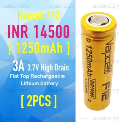 2PCS Vapcell F12 INR14500 1250mAh 3A 3.6 V Lithium Battery Reachargeable battery - image 1 of 4