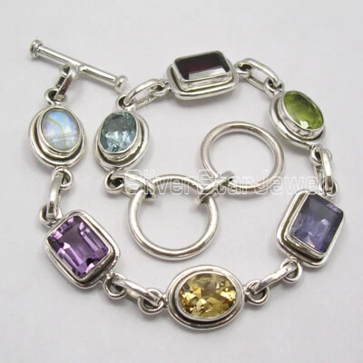 Специальная скидка 925 серебро 6 x 8, 6 x 8 мм смесь камней браслет 7,5» ювелирных изделий 20-х - Изображение 1 из 2