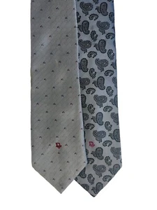 2 VTG Christian Dior Logo LUXURY Neck Tie Gray Geometric Dots Silk Blend Paisley - Picture 1 of 6