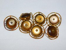 7 Vintage Wired Reticulated Metal Plastic Brown BUTTONS lot  5/8" dia 2 Piece