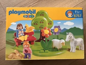 PLAYMOBIL 1 2 3 6757 SEALED Park Bench Horse Sheep Rabbit Flowers Tree 2 People - Picture 1 of 4