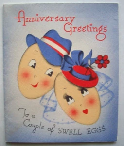 Eiergesichter Paar Vintage Hochzeitstag Grußkarte *EE4 - Bild 1 von 3