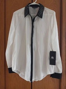 Rock & Republic Blouse Womens Large Ivory  Long Sleeve Button Up Blouse New - Picture 1 of 3