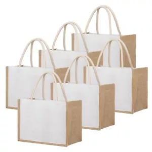 6 Pcs Jute Burlap Tote Bags with Handles Reusable Grocery Bags for Bridesmaid... - Picture 1 of 4
