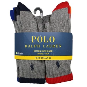 Polo Ralph Lauren Cotton Cushioned Performance Crew Socks 6 Pairs - Picture 1 of 5