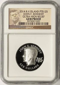 2014 B.V. Islands $125 Platinum John F. Kennedy Ultra High Relief NGC Gem Proof - Picture 1 of 4