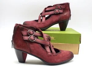 Earth Amber Bootie Pump Women's Caged Red Leather Block Heel Boho Shoes Sz 8 US - Picture 1 of 9