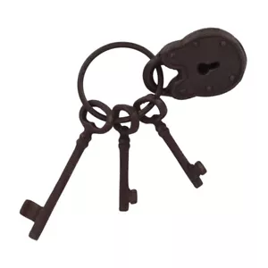 Jail Keys & Padlock on Key Ring Jailor Cast Iron Décor Ornament Home Garden Prop - Picture 1 of 5