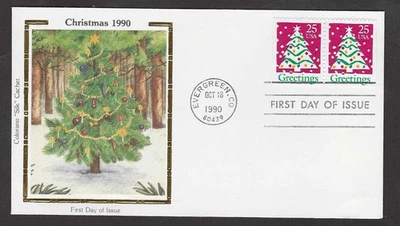 #2516 25c Christmas 1990 (Christmas Tree)- Colorano "Silk" FDC Booklet Pair - Image 1 of 2